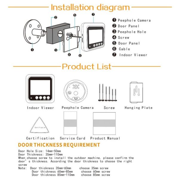Danmini Q5 PIR 2.4 inch Screen 2.0MP Security Camera No Disturb Peephole Viewer, Support TF Card / Night Vision / PIR Motion Detection / Body Sensor / Video Recording (Black) - Image 13
