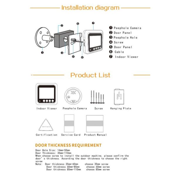 W5 2.4 inch Screen 2.0MP Security Camera No Disturb Peephole Viewer Doorbell, Support TF Card / Night Vision / Video Recording (Gold) - Image 11