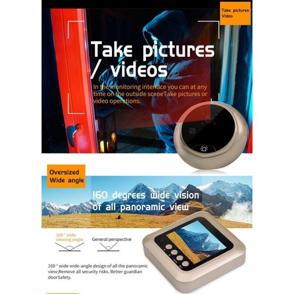 W5 2.4 inch Screen 2.0MP Security Camera No Disturb Peephole Viewer Doorbell, Support TF Card / Night Vision / Video Recording (Gold) - Image 7