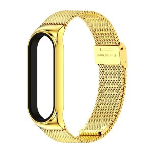 Mijobs Milan CS Screwless Buckle Metal Watch Band Case for Xiaomi Mi Band 3 & 4 & 5 & 6, Host not Included (Gold)