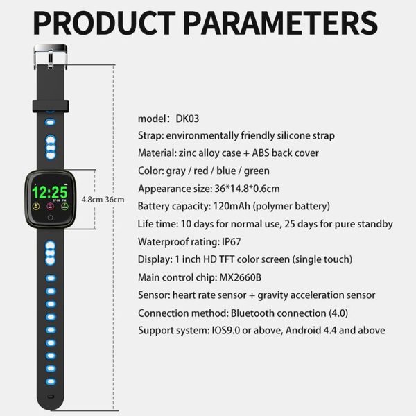 DK03 1.0 inches TFT Color Screen Smart Bracelet IP67 Waterproof, Support Call Reminder / Heart Rate Monitoring / Sleep Monitoring / Multi-sport Mode (Grey) - Image 14