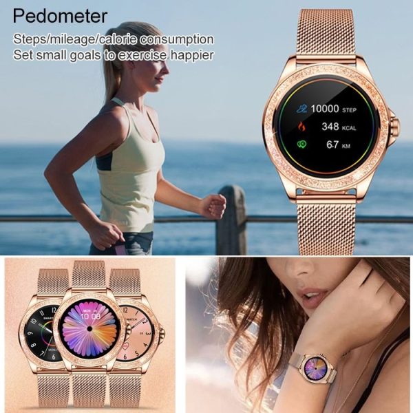 M6003 Stainless Steel Mesh Strap Fashion Smart Watch for Women, Support Heart Rate Monitoring & Pedometer & Sleep Monitoring & Calories (Rose Gold) - Image 6