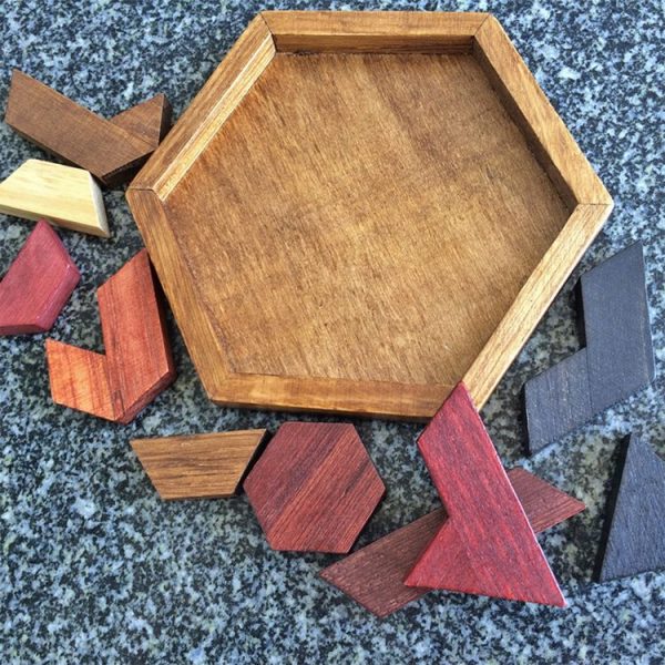 Children Wooden Toys Hexagon Puzzle Geometric Abnormity Shape Puzzle Tangram - Image 5