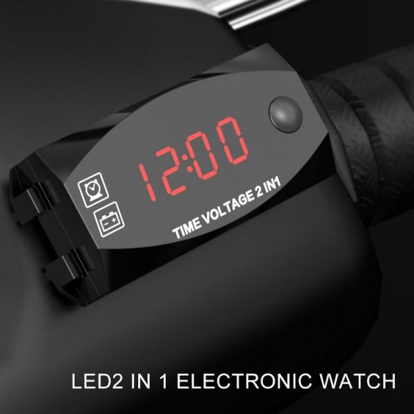 Motorcycle Multi-functional 2 in 1 Digital Display Voltmeter + Electronic Clock, 6-30V IP67 (Red Light) - Image 6
