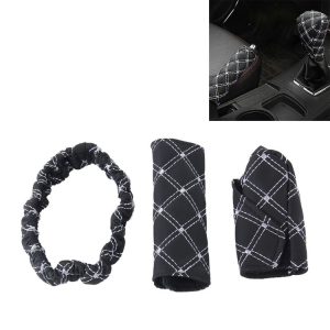 3 PCS Car Hand Brake Cover Shift Knob Gear Stick Cushion Sets Rear View Mirror Sets Cover Car Accessory Interior Decoration Pad (White)
