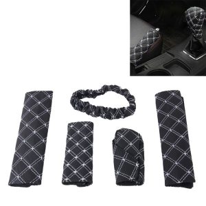 5 PCS Car Hand Brake Cover Shift Knob Gear Stick Cushion Sets Rear View Mirror Sets Cover Car Accessory Interior Decoration Pad (White)