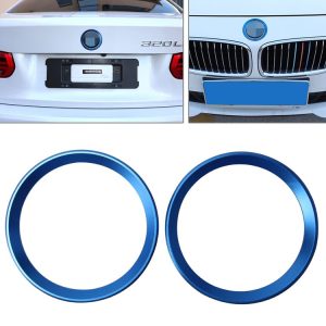 2 PCS Car Logo Decorative Circle Steering Wheel Decoration Ring Sticker Logo Car Styling Modification Car Front Logo Ring Decoration Rear Cover Trim Hood Emblem Rings for BMW 5 Series (Blue)