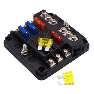 Independent Positive and Negative 1 in 6 Out 6 Way Circuit Blade Fuse Box Fuse Holder Kits with LED Warning Indicator for Auto Car Truck Boat