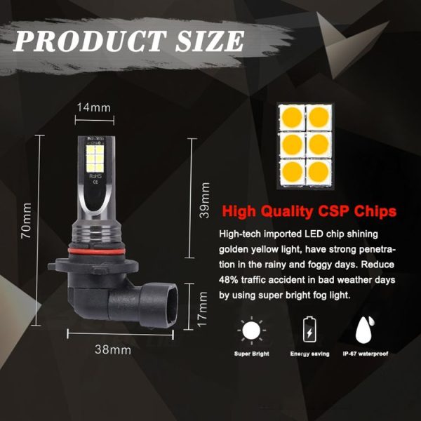 2 PCS 9006 DC12V-24V / 12W / 3000K / 800LM 12LEDs SMD-3030 Car LED Fog Light (Yellow Light) - Image 8