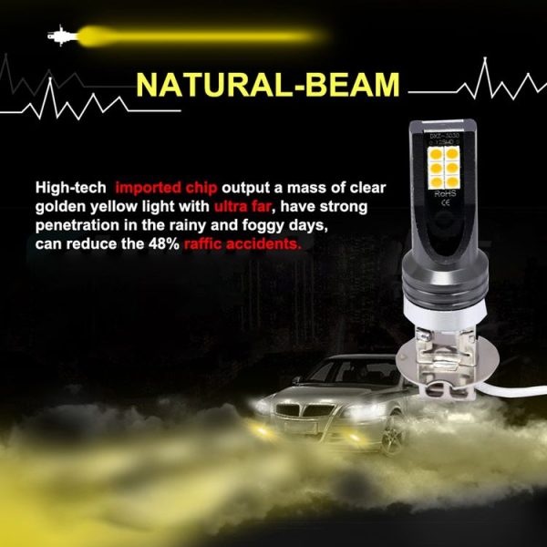 2 PCS H3 DC12V-24V / 12W / 3000K / 800LM 12LEDs SMD-3030 Car LED Fog Light (Yellow Light) - Image 6
