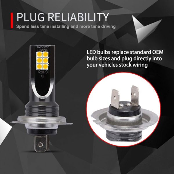 2 PCS H7 DC12V-24V / 12W / 3000K / 800LM 12LEDs SMD-3030 Car LED Fog Light (Yellow Light) - Image 5