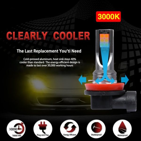 2 PCS H11 / H8 DC12V-24V / 12W / 3000K / 800LM 12LEDs SMD-3030 Car LED Fog Light (Yellow Light) - Image 4