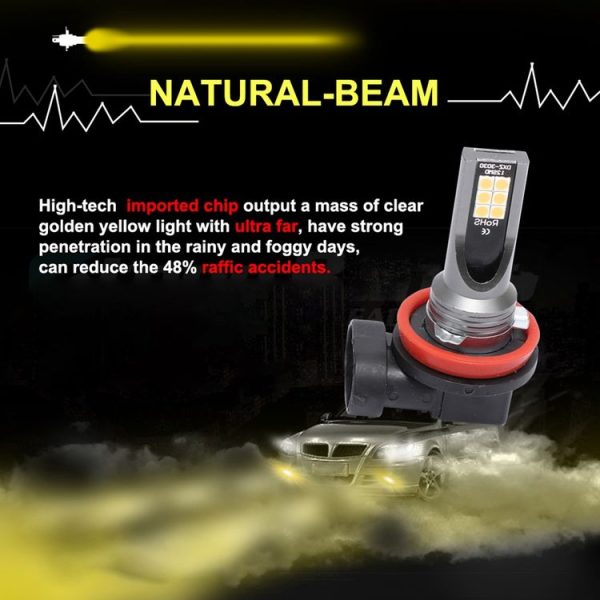 2 PCS H11 / H8 DC12V-24V / 12W / 3000K / 800LM 12LEDs SMD-3030 Car LED Fog Light (Yellow Light) - Image 6