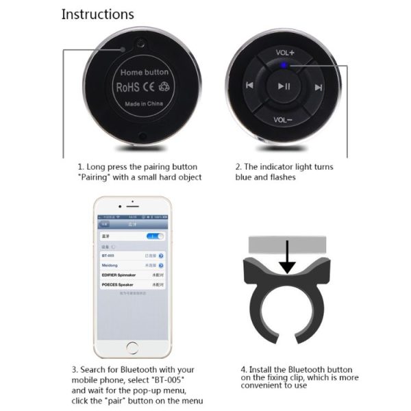 BT005 Car Wireless Bluetooth Controller Mobile Phone Multimedia Multi-functional Steering Wheel Remote Controller - Image 8