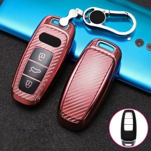 Audi Smart 3-button 2019 Car TPU Key Protective Cover Key Case with Key Ring (Pink)