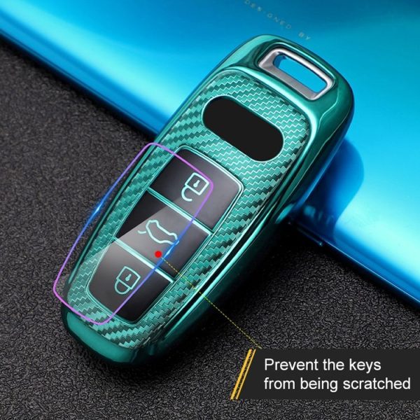 Audi Smart 3-button 2019 Car TPU Key Protective Cover Key Case with Key Ring (Pink) - Image 9