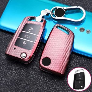 Volkswagen Passat Folding 3-button C Version 2017 Car TPU Key Protective Cover Key Case with Key Ring (Pink)