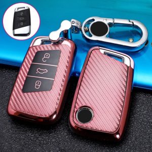 Volkswagen Smart 3-button Car TPU Key Protective Cover Key Case with Key Ring (Pink)