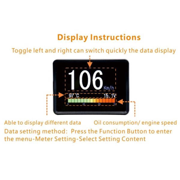 A203 Car HUD Head-up Display Speed / Water Temperature / Voltage Display - Image 4