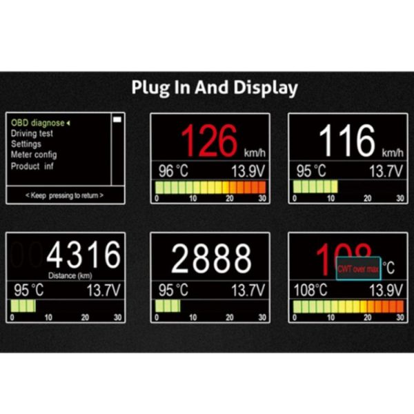 A203 Car HUD Head-up Display Speed / Water Temperature / Voltage Display - Image 5