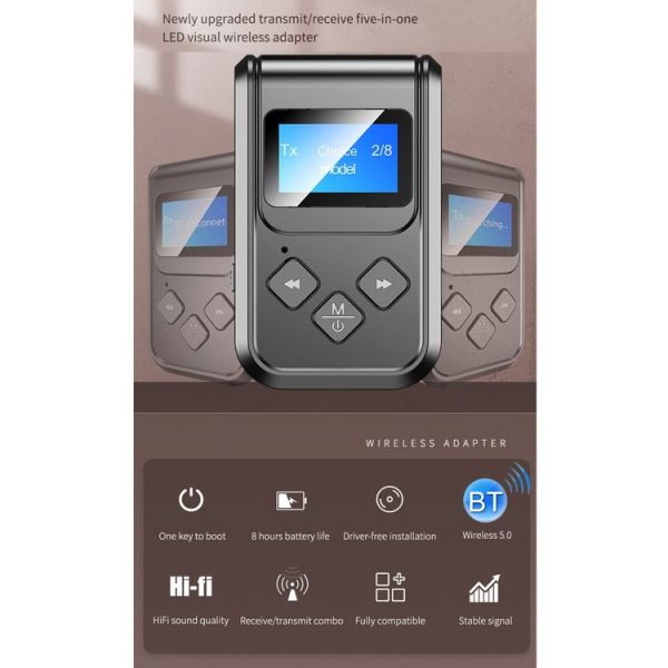 T-15 Bluetooth 5.0 5 In 1 Bluetooth Adapter Receiver Transmitter - Image 2