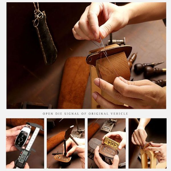 Hallmo Car Cowhide Leather Key Protective Cover Key Case for Land Rover Discovery 5 B Style (Black) - Image 7