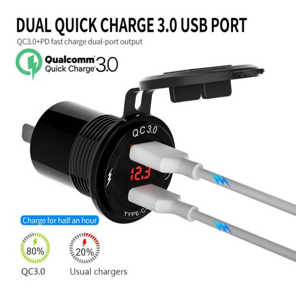 WUPP ZH-1427B1 Aluminum Alloy 3.4A 20WPD Fast Charge Charger with Mechanical Switch / Digital Display Voltage - Image 6