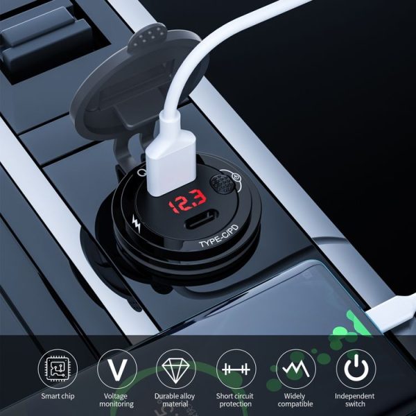 WUPP ZH-1427B1 Aluminum Alloy 3.4A 20WPD Fast Charge Charger with Mechanical Switch / Digital Display Voltage - Image 8