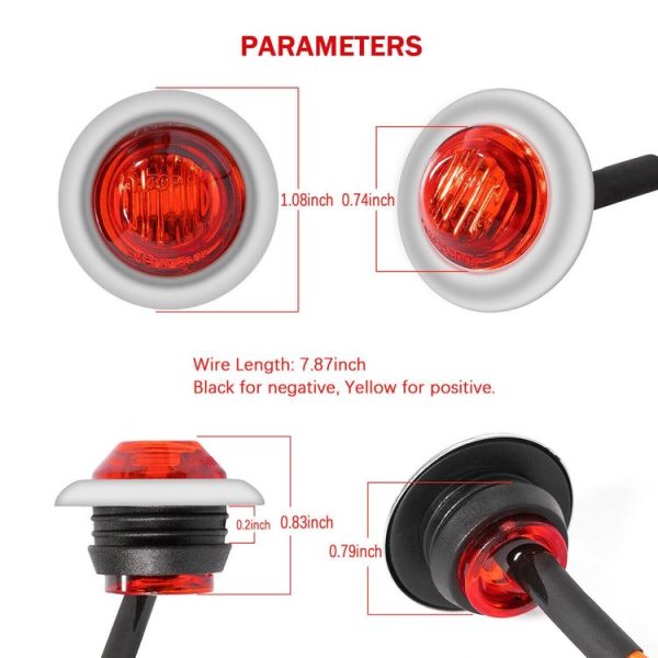 10 PCS MK-118 3 / 4 inch Metal Frame Car / Truck 3LEDs Side Marker Indicator Lights Bulb Lamp (Red Light) - Image 2