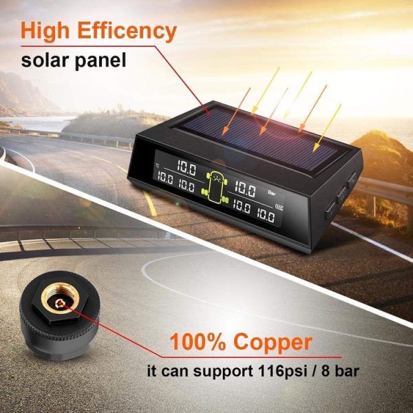 Car Solar Wireless Tire Pressure Monitoring System TPMS 6 External Sensors for 6-wheel Truck Bus - Image 5