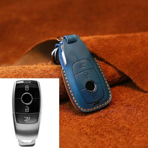 Mercedes-Benz Colorful Edge Style Car Cowhide Leather Key Protective Cover Key Case (Blue)