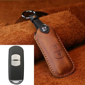 Mazda Old Style Hallmo Car Cowhide Leather Key Protective Cover Key Case, Two Keys Version (Brown)
