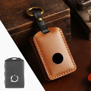 Volvo Car Cowhide Leather Key Protective Cover Key Case (Brown)