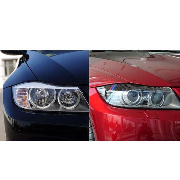 1 Pair Three Color Carbon Fiber Car Lamp Eyebrow Decorative Sticker for BMW E90 / 318i / 320i / 325i 2005-2008, Drop Glue Version - Image 6
