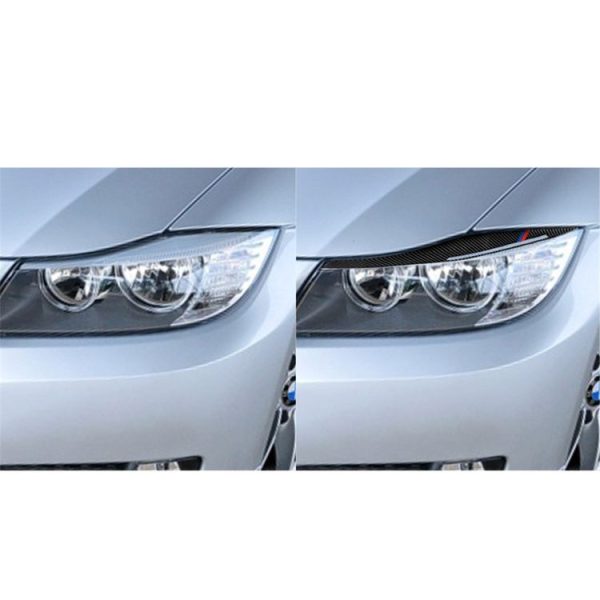1 Pair Three Color Carbon Fiber Car Lamp Eyebrow Decorative Sticker for BMW E90 / 318i / 320i / 325i 2009-2012 - Image 6
