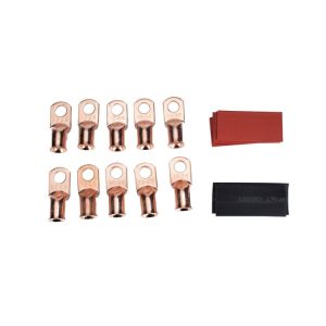 10 PCS AWG T2 Copper Heavy-duty Cold-pressed Wire Terminals 1 / 0 x 3 / 8 with Heat Shrinkable Tube