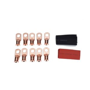10 PCS AWG T2 Copper Heavy-duty Cold-pressed Wire Terminals 2 x 3 / 8 with Heat Shrinkable Tube