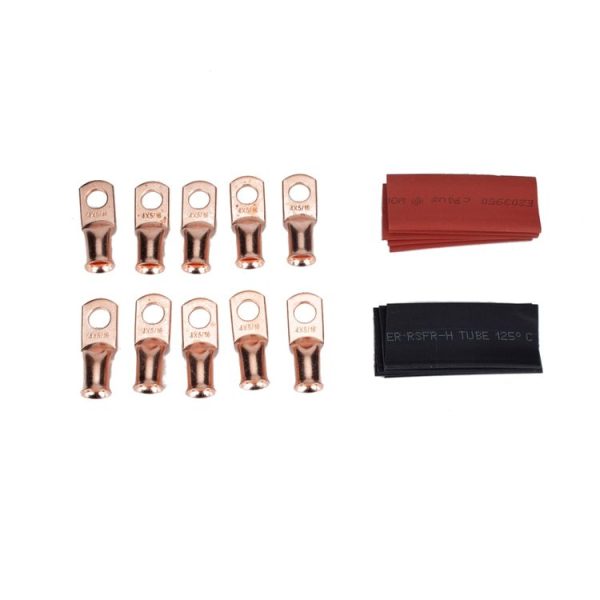 10 PCS AWG T2 Copper Heavy-duty Cold-pressed Wire Terminals 4 x 5 / 16 with Heat Shrinkable Tube