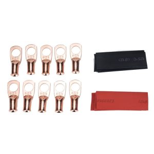 10 PCS AWG T2 Copper Heavy-duty Cold-pressed Wire Terminals 6 x 3 / 8 with Heat Shrinkable Tube