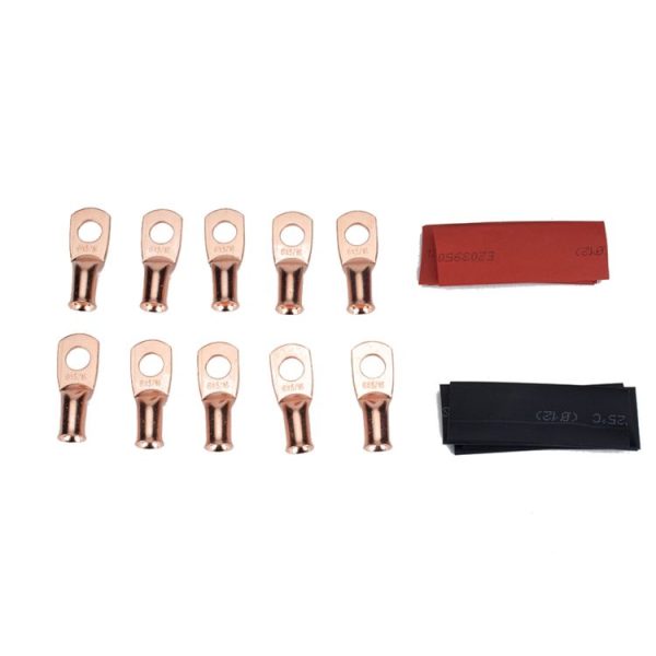10 PCS AWG T2 Copper Heavy-duty Cold-pressed Wire Terminals 6 x 5 / 16 with Heat Shrinkable Tube