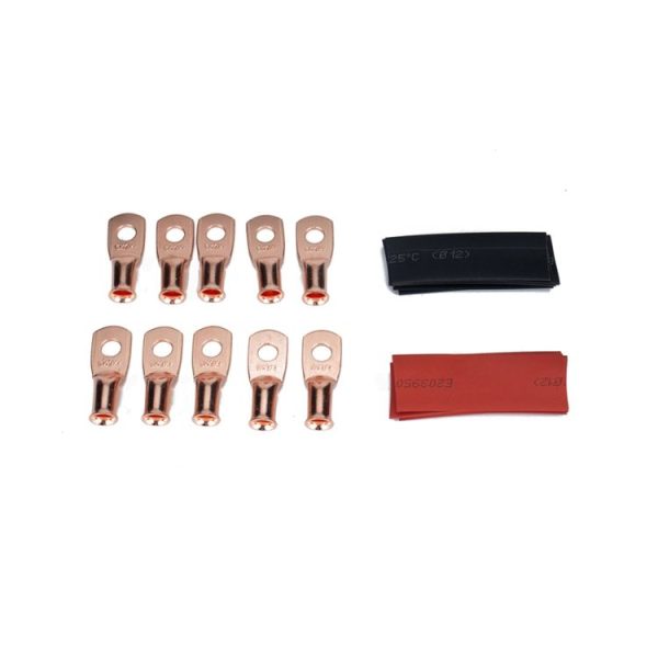 10 PCS AWG T2 Copper Heavy-duty Cold-pressed Wire Terminals 6 x 1 / 4 with Heat Shrinkable Tube