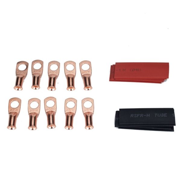 10 PCS AWG T2 Copper Heavy-duty Cold-pressed Wire Terminals 8 x 5 / 16 with Heat Shrinkable Tube
