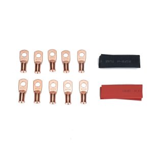 10 PCS AWG T2 Copper Heavy-duty Cold-pressed Wire Terminals 8 x 1 / 4 with Heat Shrinkable Tube