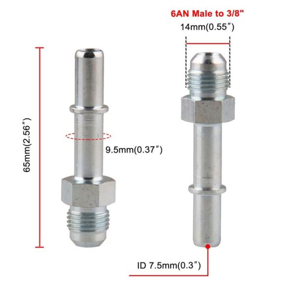 Car Oil End Fitting Adaptor 6 AN Male to 3 / 8 SAE Quick Disconnect Male Push Welded Long Joint - Image 3