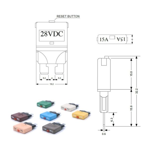 5AMP DC28V Circuit Breaker Trip Fuses Standard Blade Fuse Manual Reset - Image 6