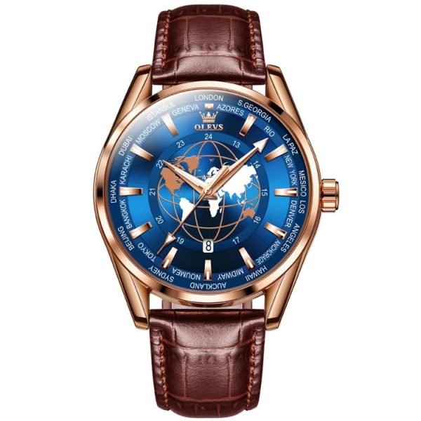 OLEVS 9926 Embossed Earth Dial Men Quartz Watch (Brown)