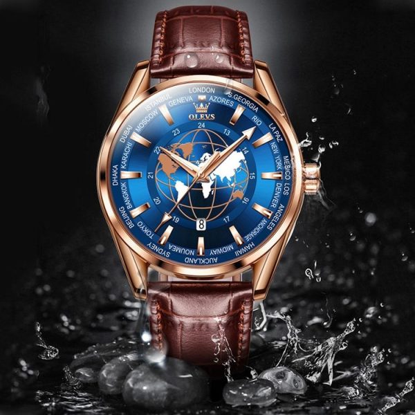 OLEVS 9926 Embossed Earth Dial Men Quartz Watch (Brown) - Image 5