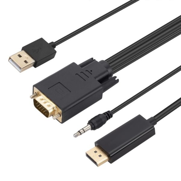 VGA to DisplayPort Adapter Cable with Audio Band Power Supply, Length: 1.8m (Black) - Image 5