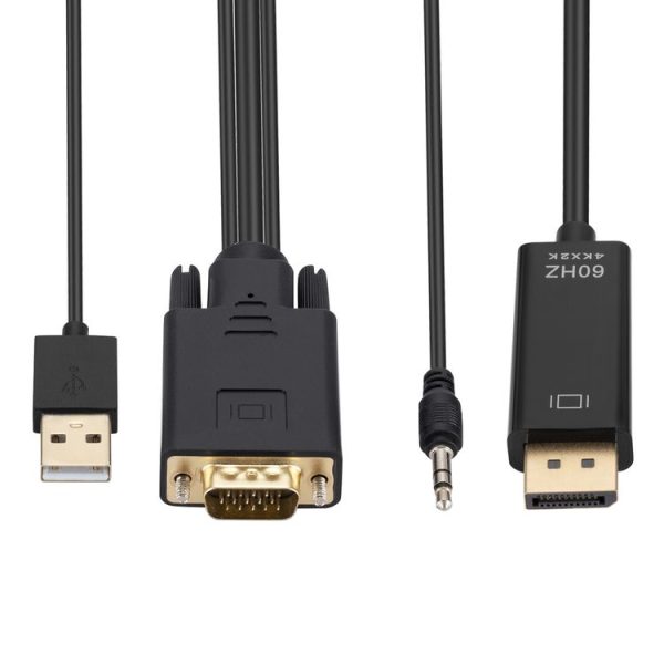 VGA to DisplayPort Adapter Cable with Audio Band Power Supply, Length: 1.8m (Black) - Image 6