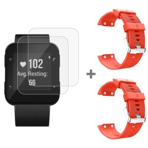 Garmin Forerunner 35 2pcs Silicone Sport Watch Band with 2pcs Tempered Glass Film (Orange)
